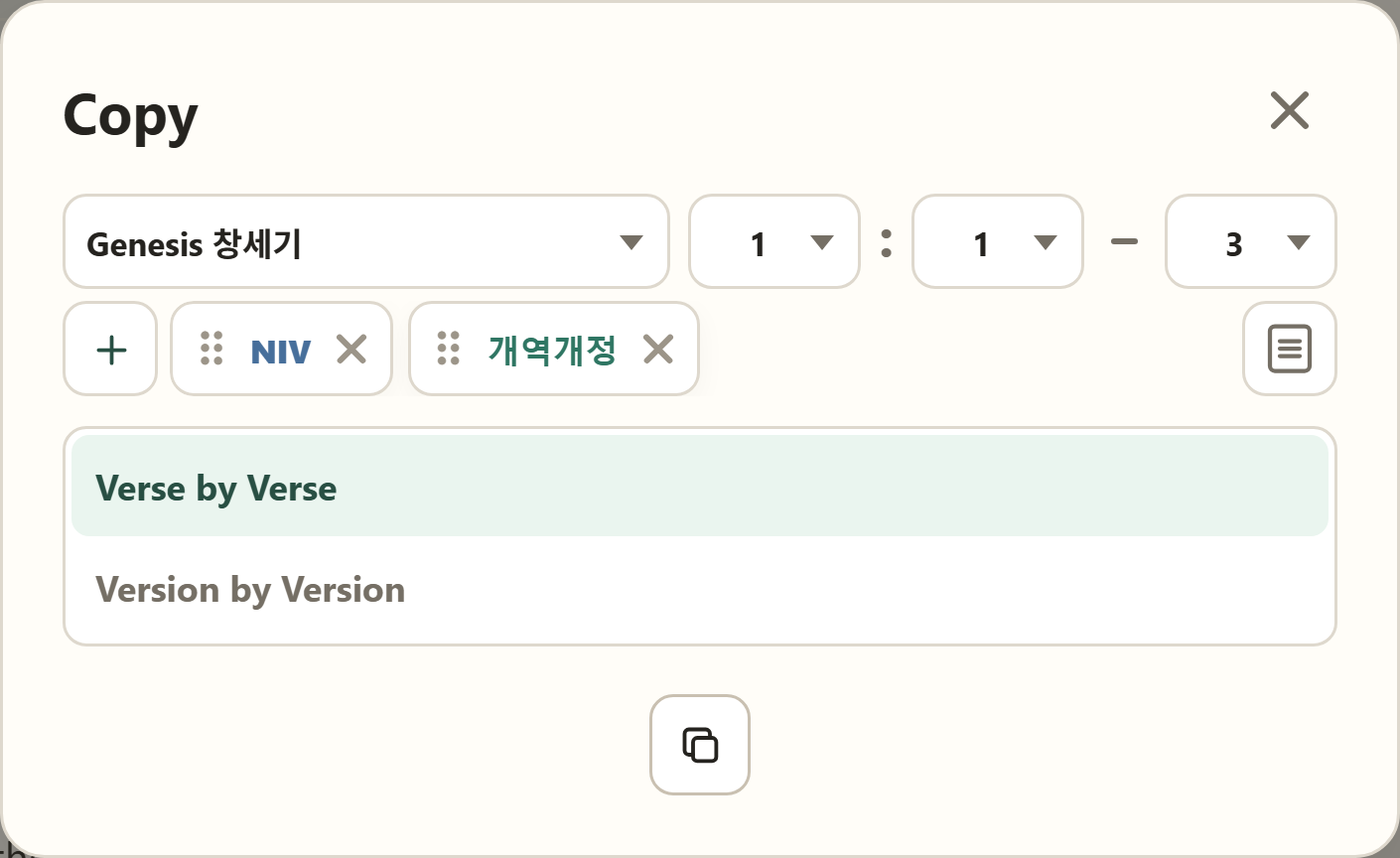 Normal copy options window